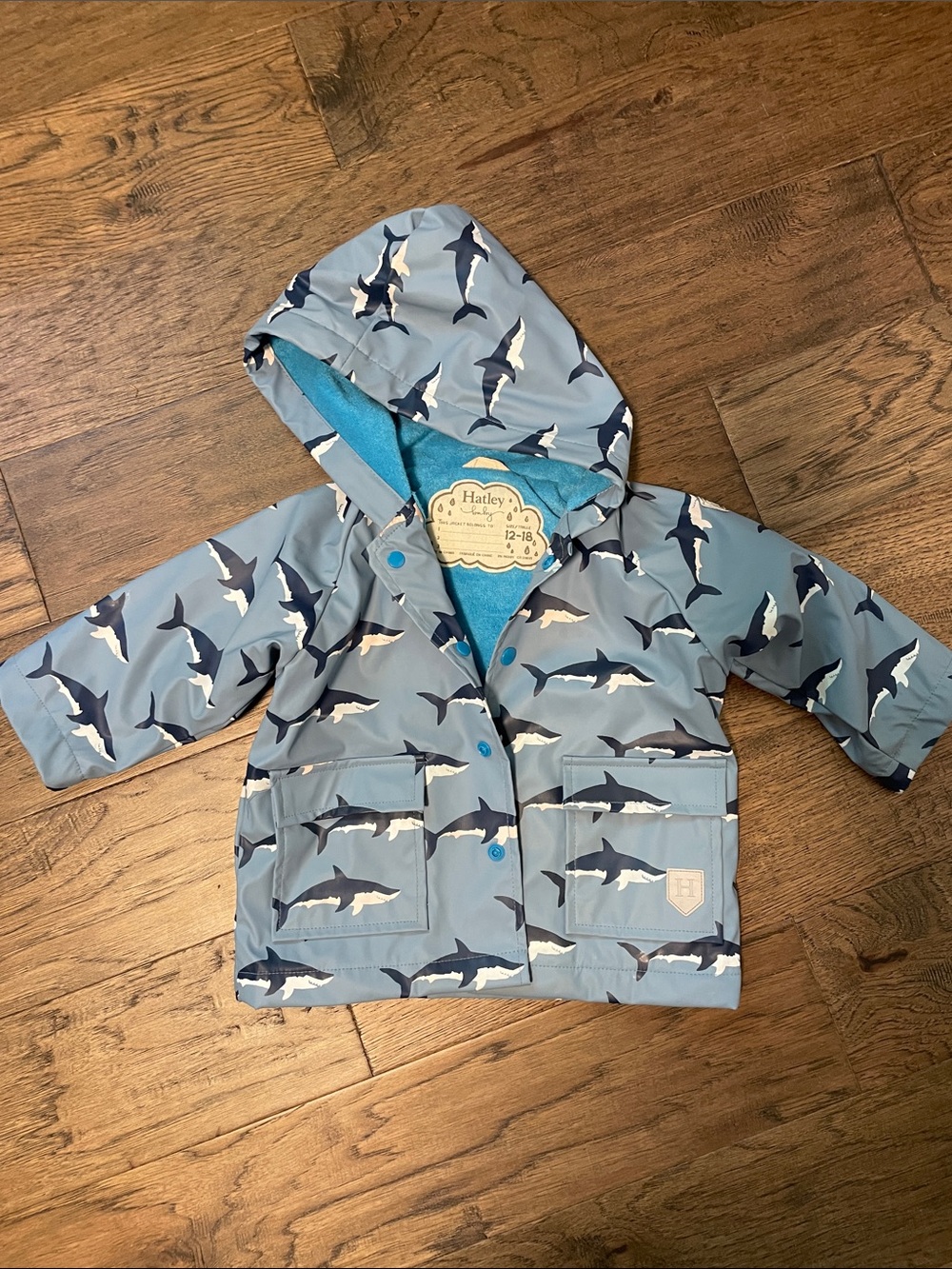 Hatley Blue Shark-Print Hooded Raincoat